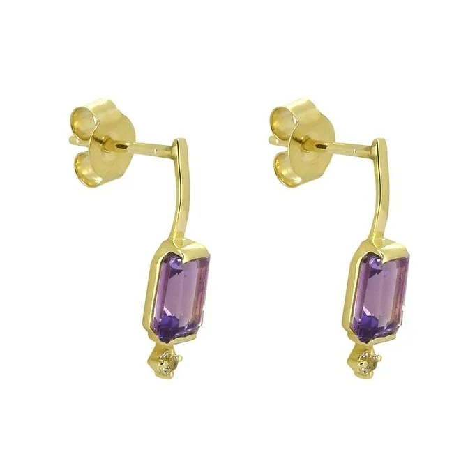 14K Gold Over 925 Silver Minimalist Amethyst White Topaz Drop Earrings sold by Zulily product image thumbnail 3