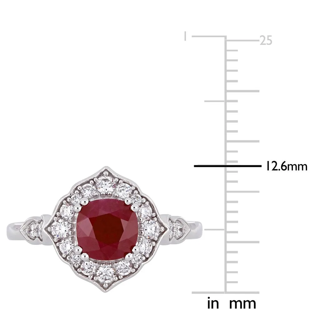Miadora 14k White gold Ruby and 1/3ct TDW Diamond Halo Engagement Ring sold by Zulily product image thumbnail 4