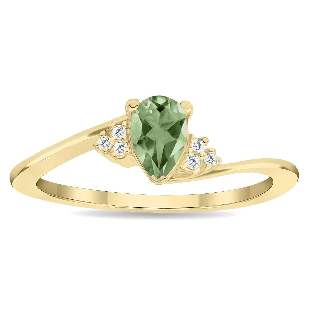 Women's Pear Shaped Green Amethyst and Diamond Tierra Ring in 10K Yellow Gold sold by Zulily