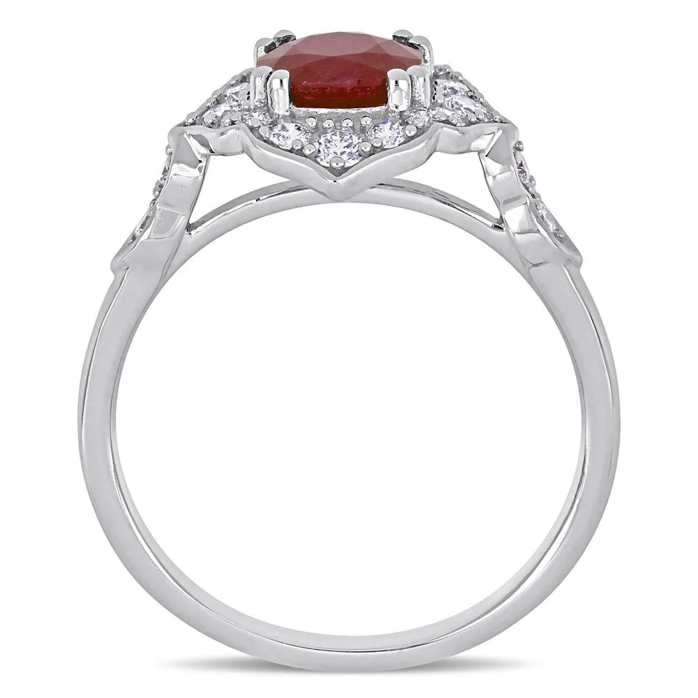 Miadora 14k White gold Ruby and 1/3ct TDW Diamond Halo Engagement Ring sold by Zulily product image thumbnail 3