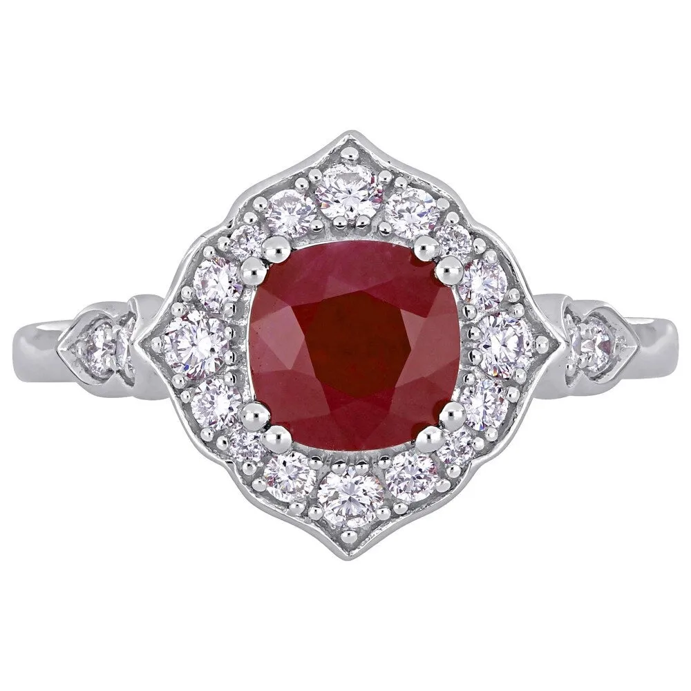 Miadora 14k White gold Ruby and 1/3ct TDW Diamond Halo Engagement Ring sold by Zulily product image thumbnail 2