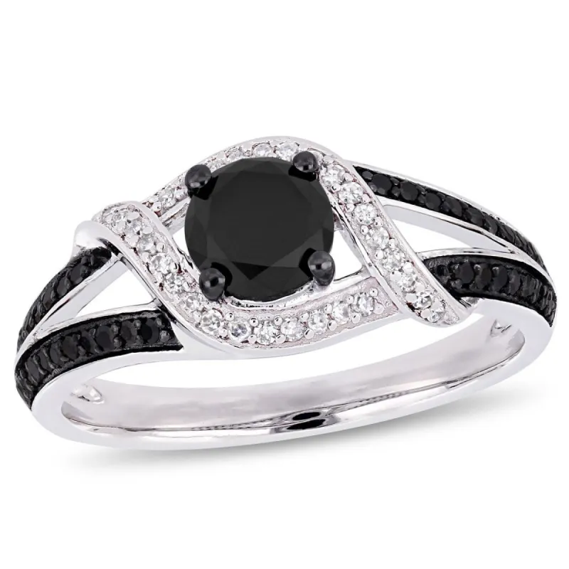 Miadora 10k White Gold with Black Rhodium 1ct TDW Black & White Diamond Split Shank Ring sold by Zulily