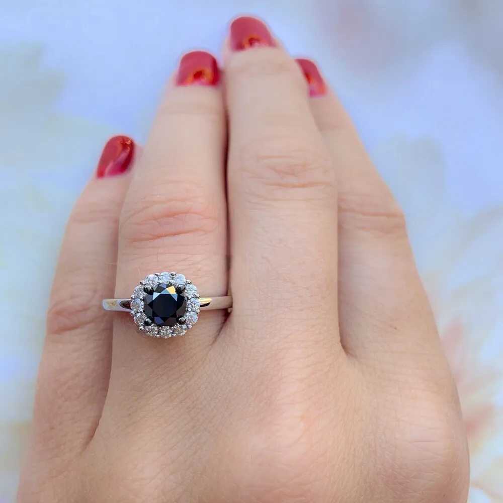 Miadora 10k White Gold 1ct TDW Black and White Halo Diamond Ring sold by Zulily product image thumbnail 3