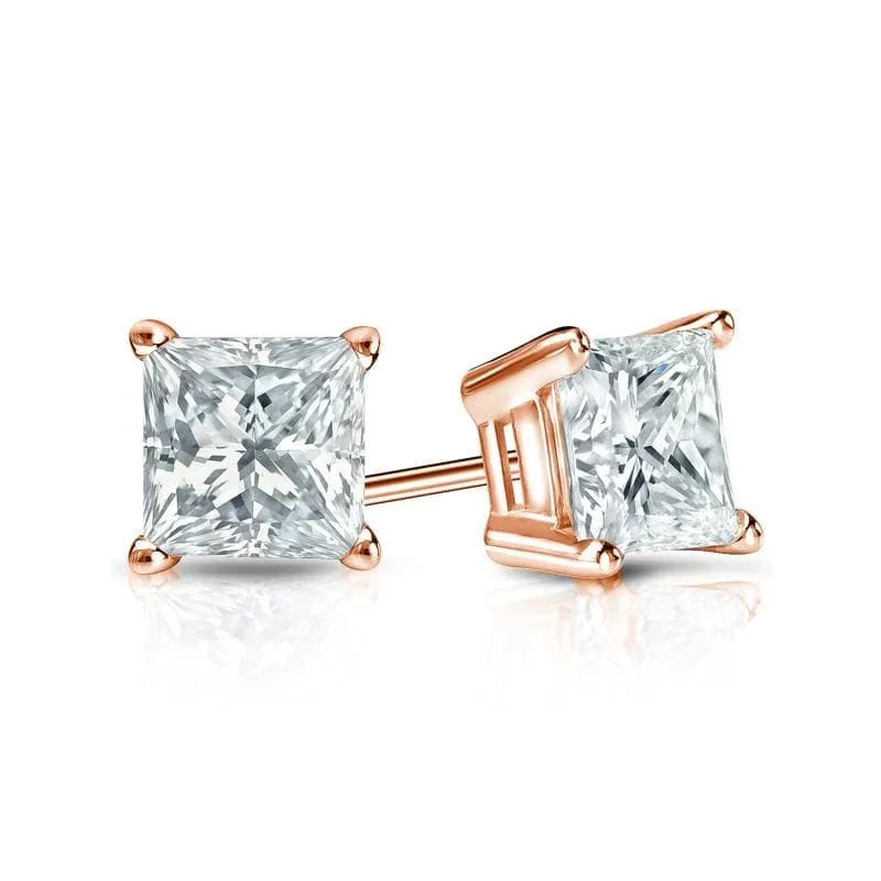 Auriya 14-karat Gold Lab Grown 0.75 carat TDW Princess Diamond Stud Earrings 4-Prong Basket Screw-back sold by Zulily product image thumbnail 5