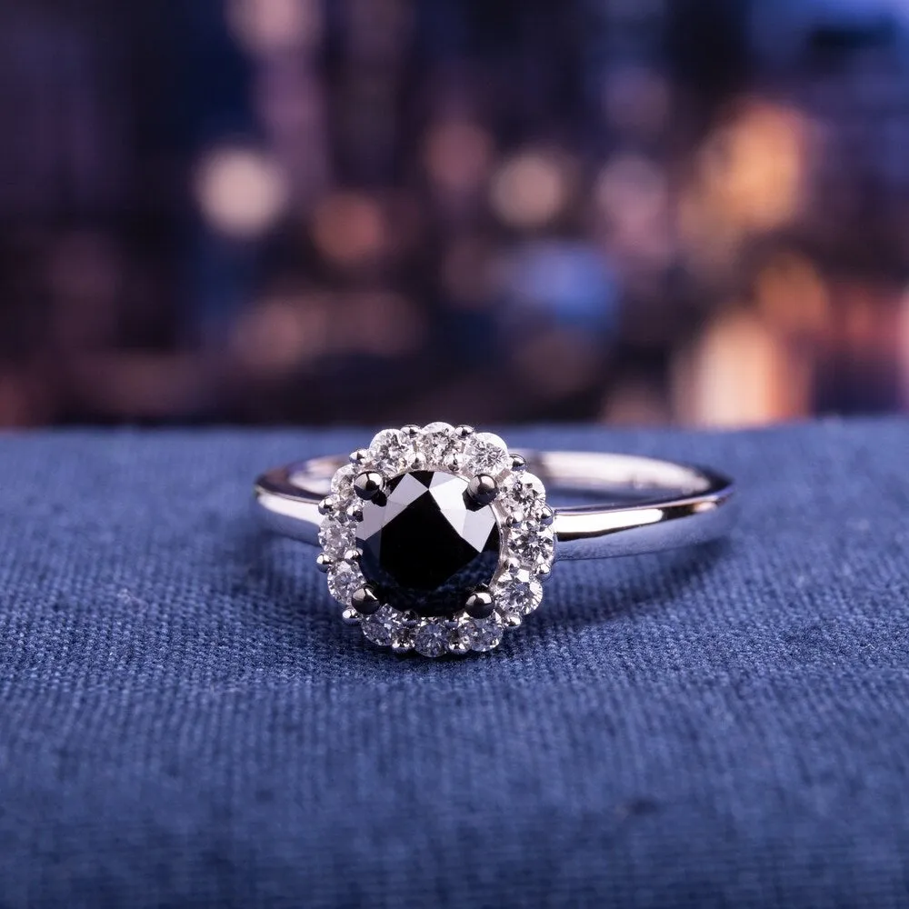Miadora 10k White Gold 1ct TDW Black and White Halo Diamond Ring sold by Zulily