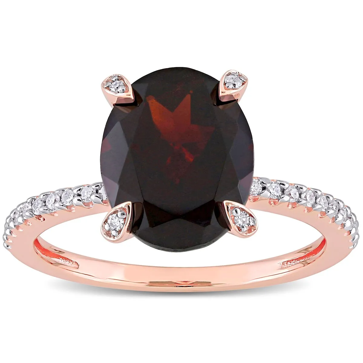 Miadora 10k Rose Gold Oval-Cut Garnet and 1/10ct TDW Diamond Solitaire Ring sold by Zulily