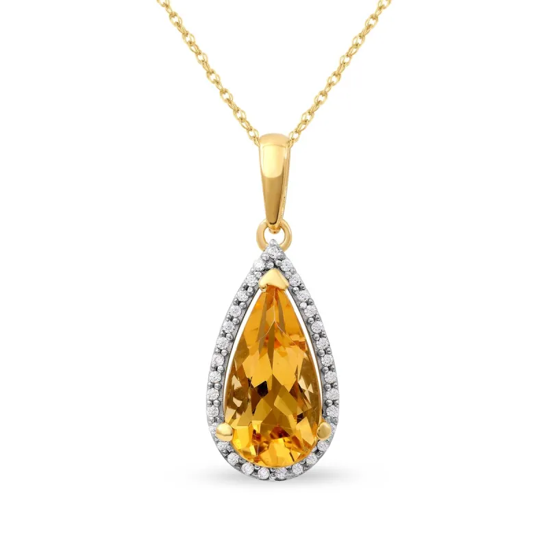 Pear Shape Citrine Gemstone 1/10ct TDW Diamond Halo Pendant Necklace in 10k Gold sold by Zulily