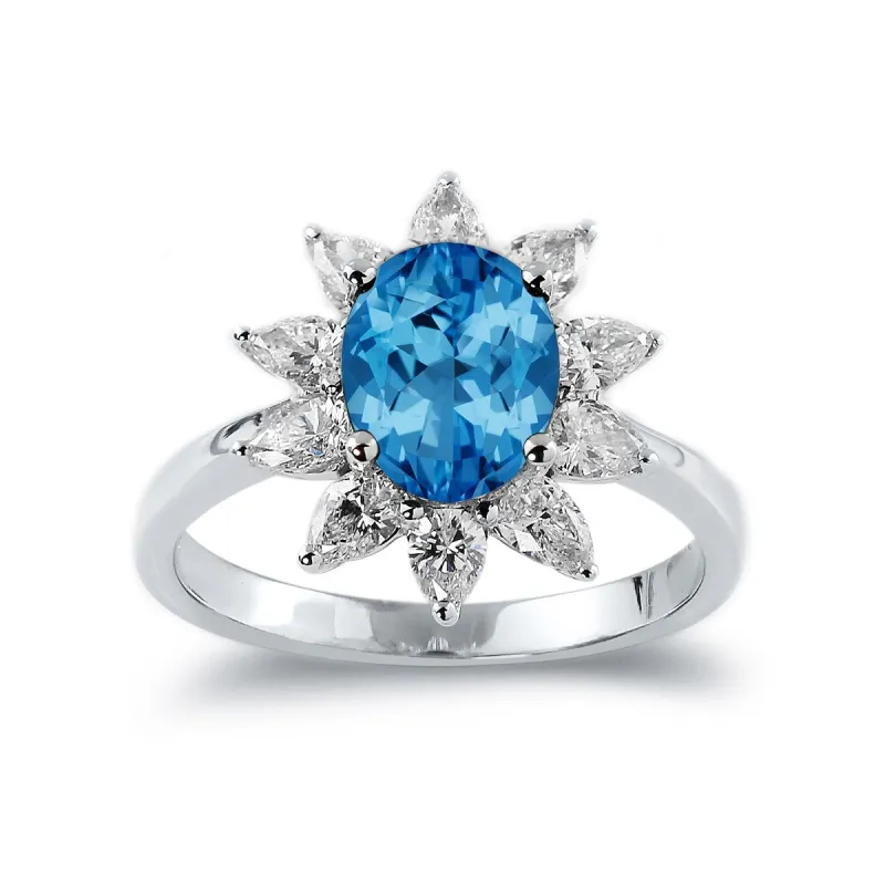 Auriya 2 1/3ct Oval-cut Blue Topaz Sunburst Halo Diamond Engagement Ring 3/4ctw 18K Gold sold by Zulily