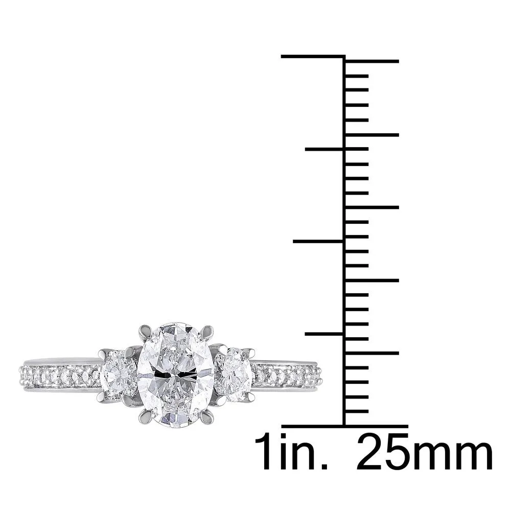 Miadora 14k White Gold 1 1/10ct TDW Diamond Oval and Round-Cut Diamond 3-Stone Engagement Ring sold by Zulily product image thumbnail 4