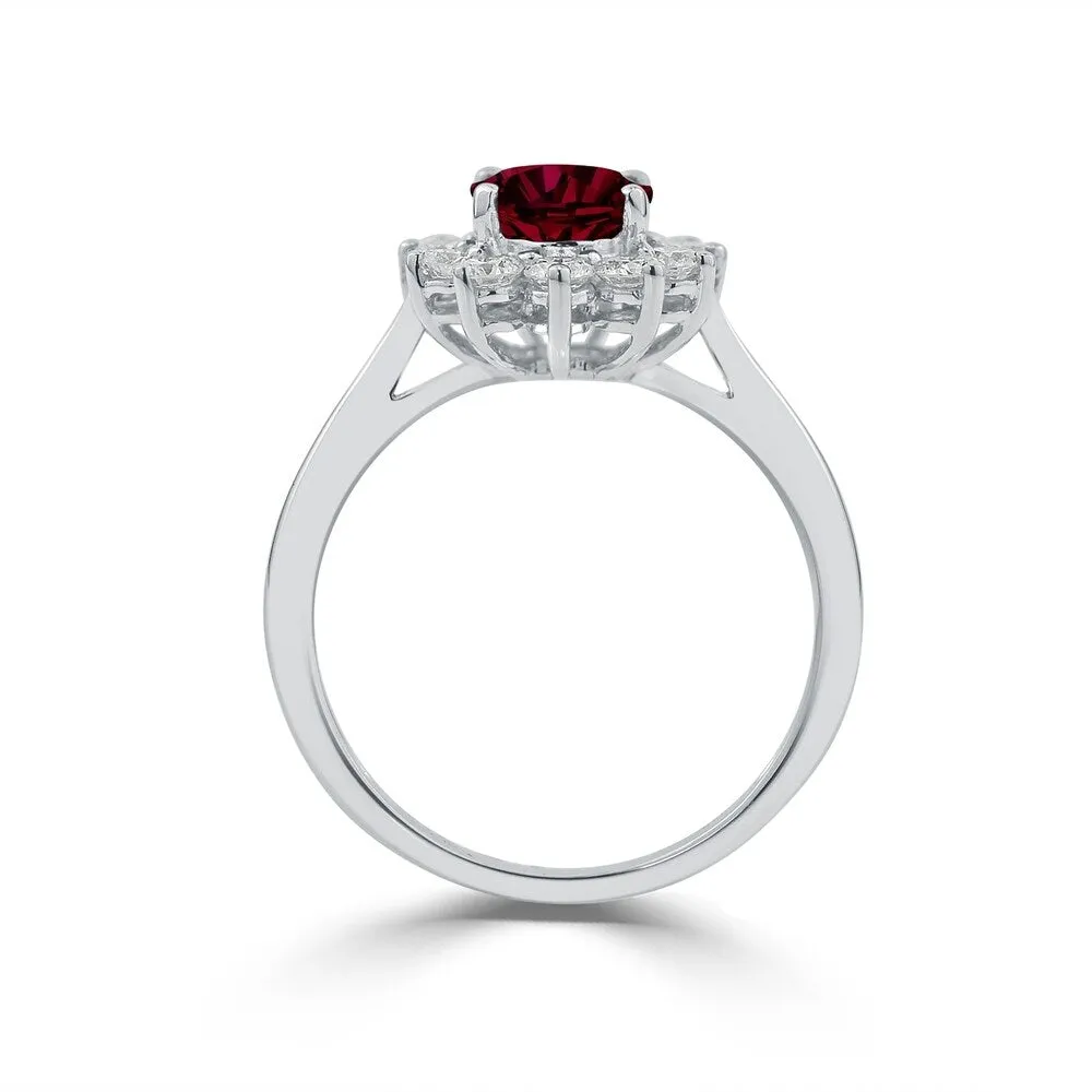 Auriya 1 3/8ct Oval Red Ruby and 5/8ctw Sunburst Halo Diamond Engagement Ring 18K Gold sold by Zulily product image thumbnail 4