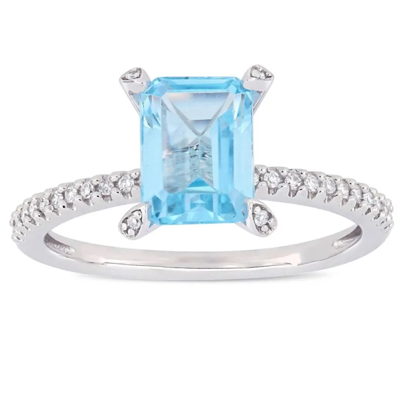 Miadora 10k White Gold Octagon-Cut Sky-Blue Topaz and 1/10ct TDW Diamond Solitaire Ring sold by Zulily