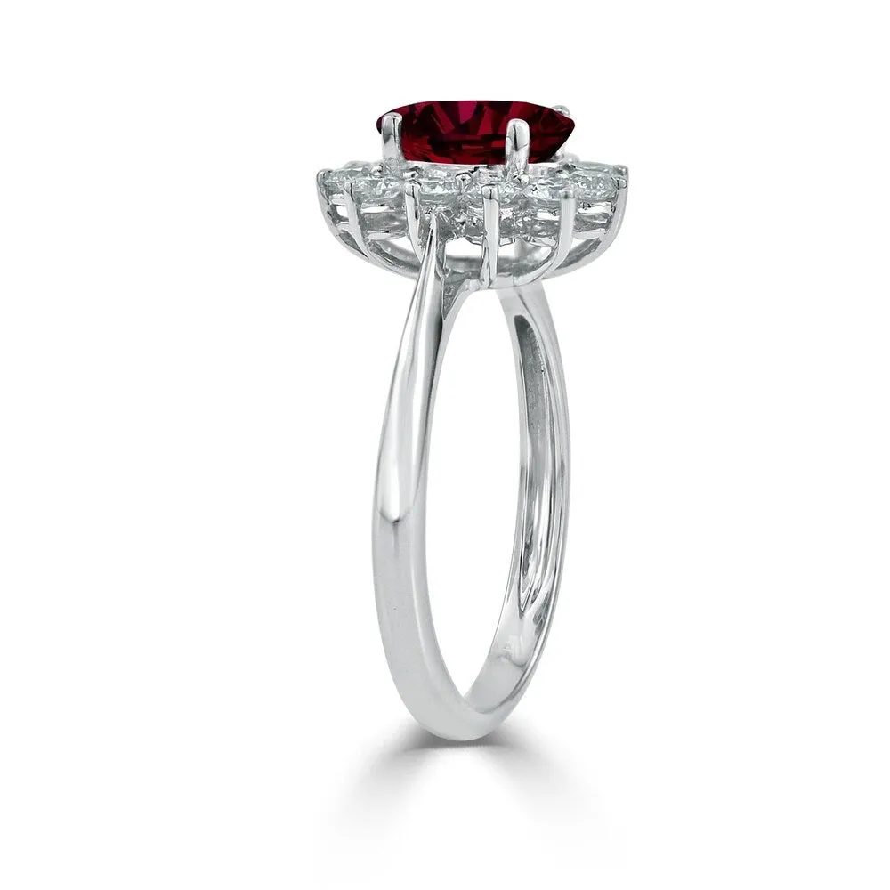 Auriya 1 3/8ct Oval Red Ruby and 5/8ctw Sunburst Halo Diamond Engagement Ring 18K Gold sold by Zulily product image thumbnail 3
