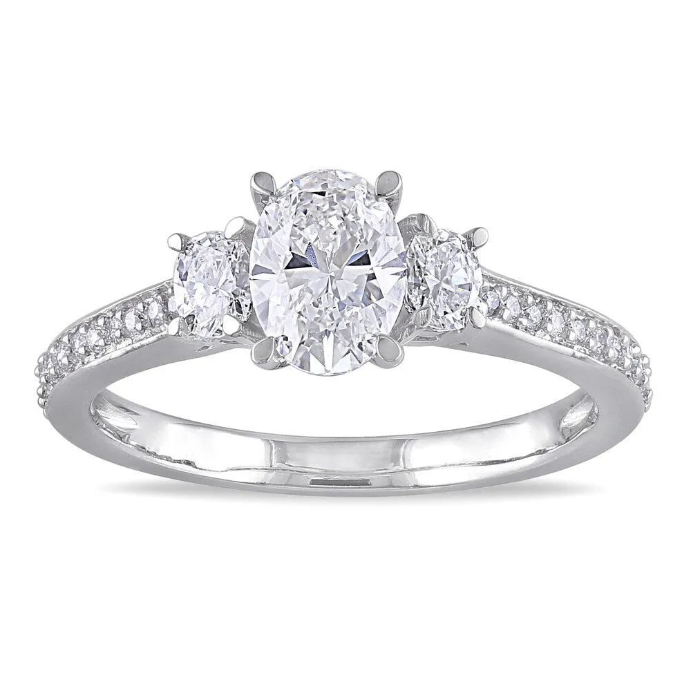 Miadora 14k White Gold 1 1/10ct TDW Diamond Oval and Round-Cut Diamond 3-Stone Engagement Ring sold by Zulily product image thumbnail 2