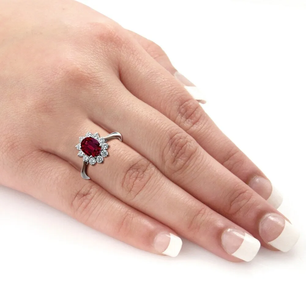 Auriya 1 3/8ct Oval Red Ruby and 5/8ctw Sunburst Halo Diamond Engagement Ring 18K Gold sold by Zulily product image thumbnail 5