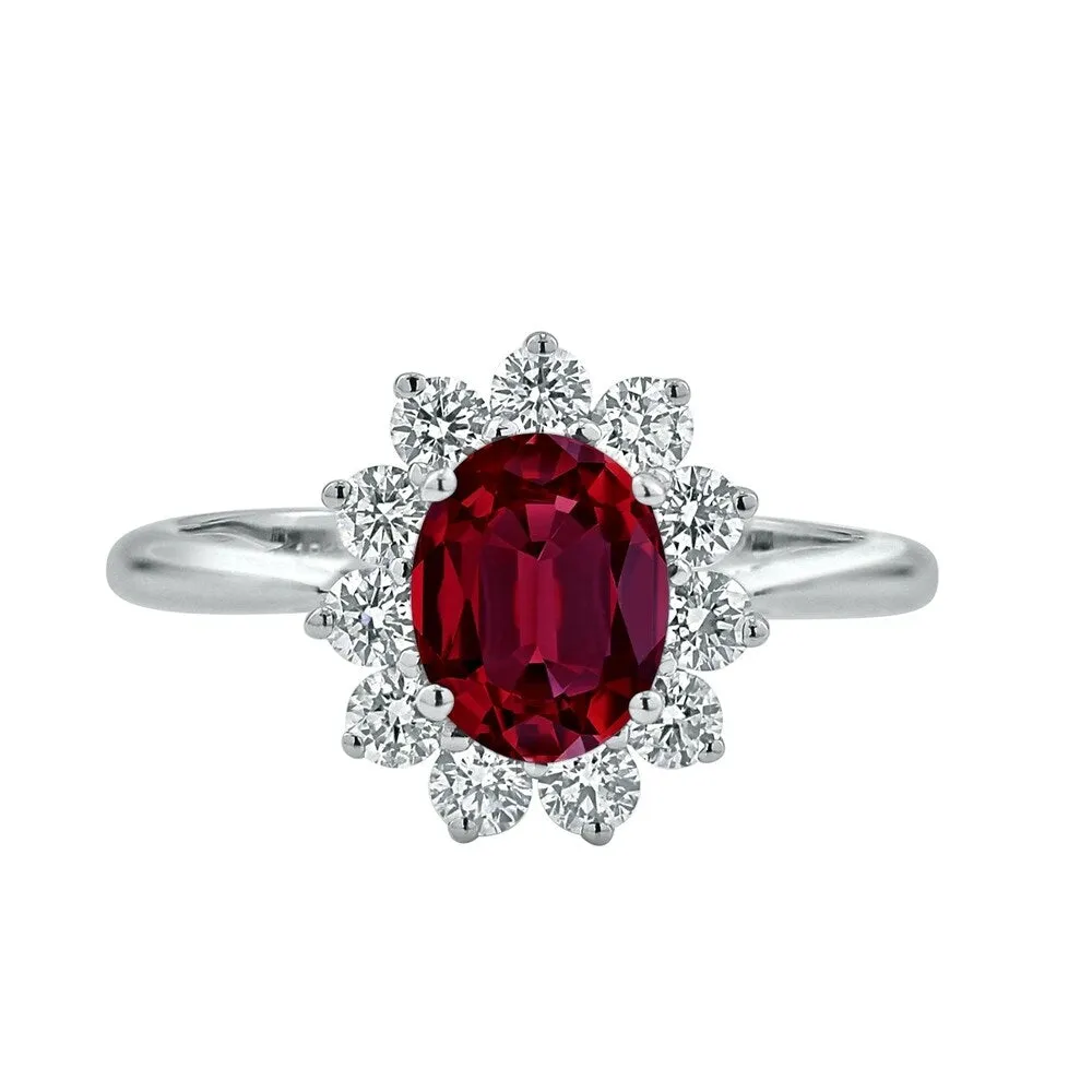 Auriya 1 3/8ct Oval Red Ruby and 5/8ctw Sunburst Halo Diamond Engagement Ring 18K Gold sold by Zulily product image thumbnail 2