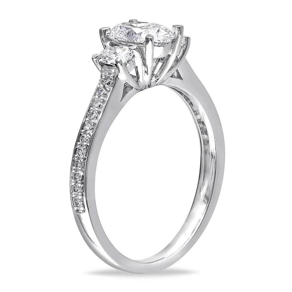Miadora 14k White Gold 1 1/10ct TDW Diamond Oval and Round-Cut Diamond 3-Stone Engagement Ring sold by Zulily product image thumbnail 3
