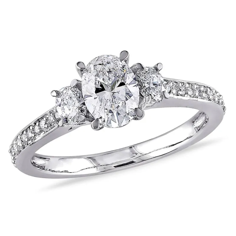 Miadora 14k White Gold 1 1/10ct TDW Diamond Oval and Round-Cut Diamond 3-Stone Engagement Ring sold by Zulily