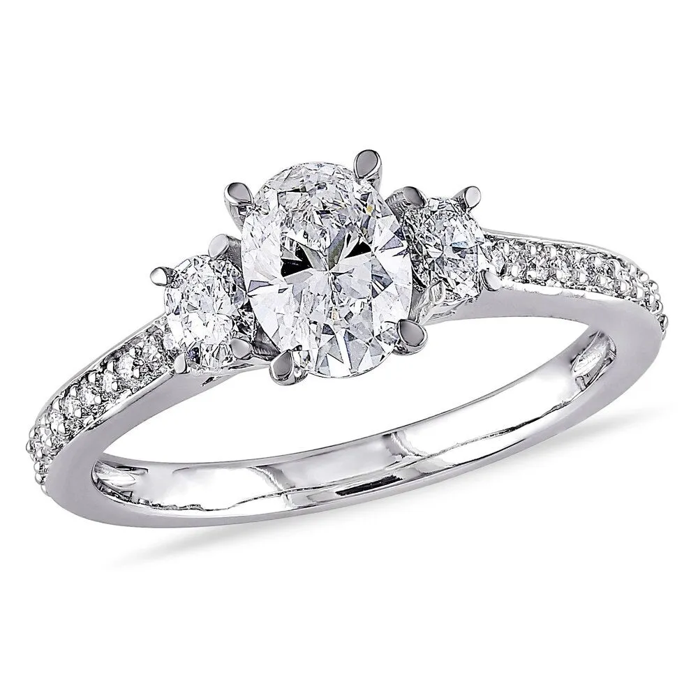 Miadora 14k White Gold 1 1/10ct TDW Diamond Oval and Round-Cut Diamond 3-Stone Engagement Ring sold by Zulily
