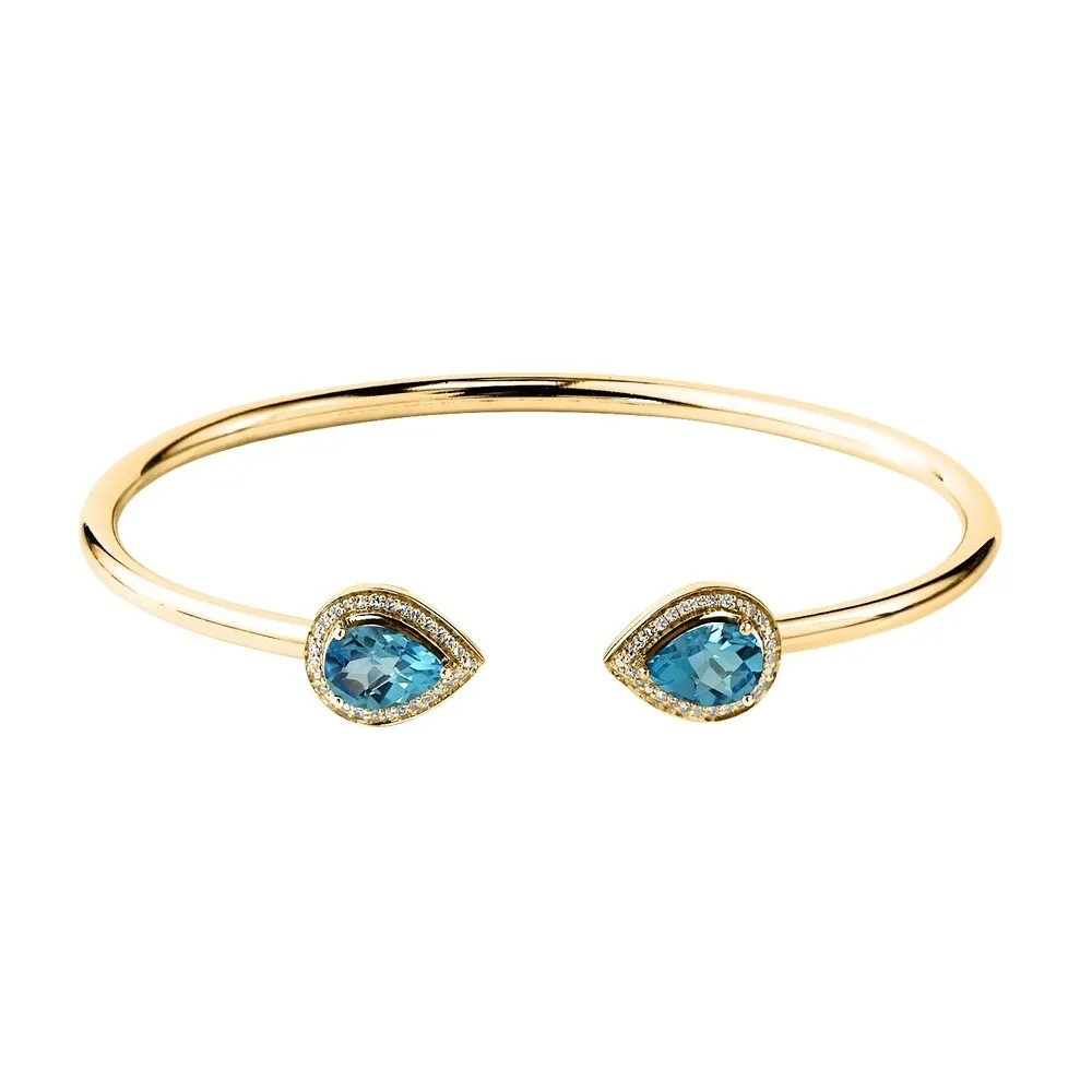 Auriya 2 1/2ct Pear-cut Swiss-Blue Topaz Gold over Silver Bangle Bracelet with Diamond Accents sold by Zulily product image thumbnail 2