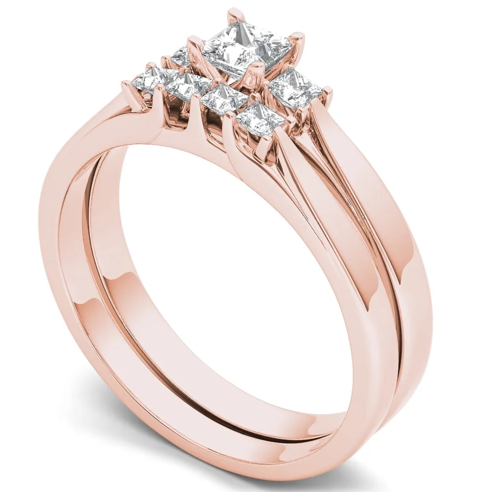 De Couer 14k Rose Gold 1/2ct TDW Diamond Three-Stone Engagement Ring Set with One Band sold by Zulily product image thumbnail 2