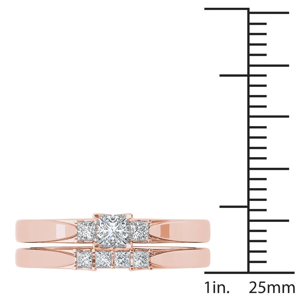 De Couer 14k Rose Gold 1/2ct TDW Diamond Three-Stone Engagement Ring Set with One Band sold by Zulily product image thumbnail 4