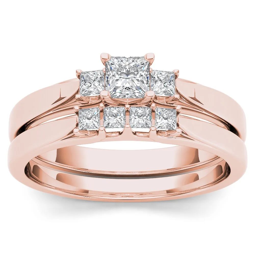 De Couer 14k Rose Gold 1/2ct TDW Diamond Three-Stone Engagement Ring Set with One Band sold by Zulily