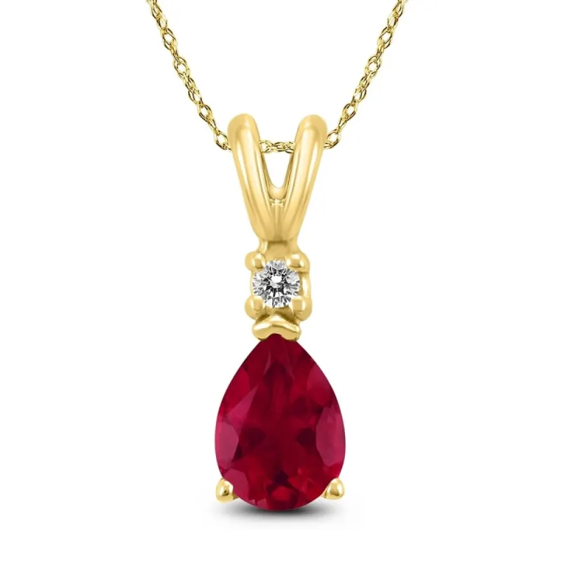 14K Yellow Gold 5x3MM Pear Ruby and Diamond Pendant sold by Zulily