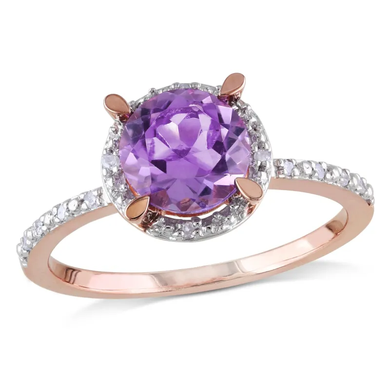 Miadora 1 1/3ct TGW Amethyst Halo Ring with Diamonds in 10k Rose Gold sold by Zulily