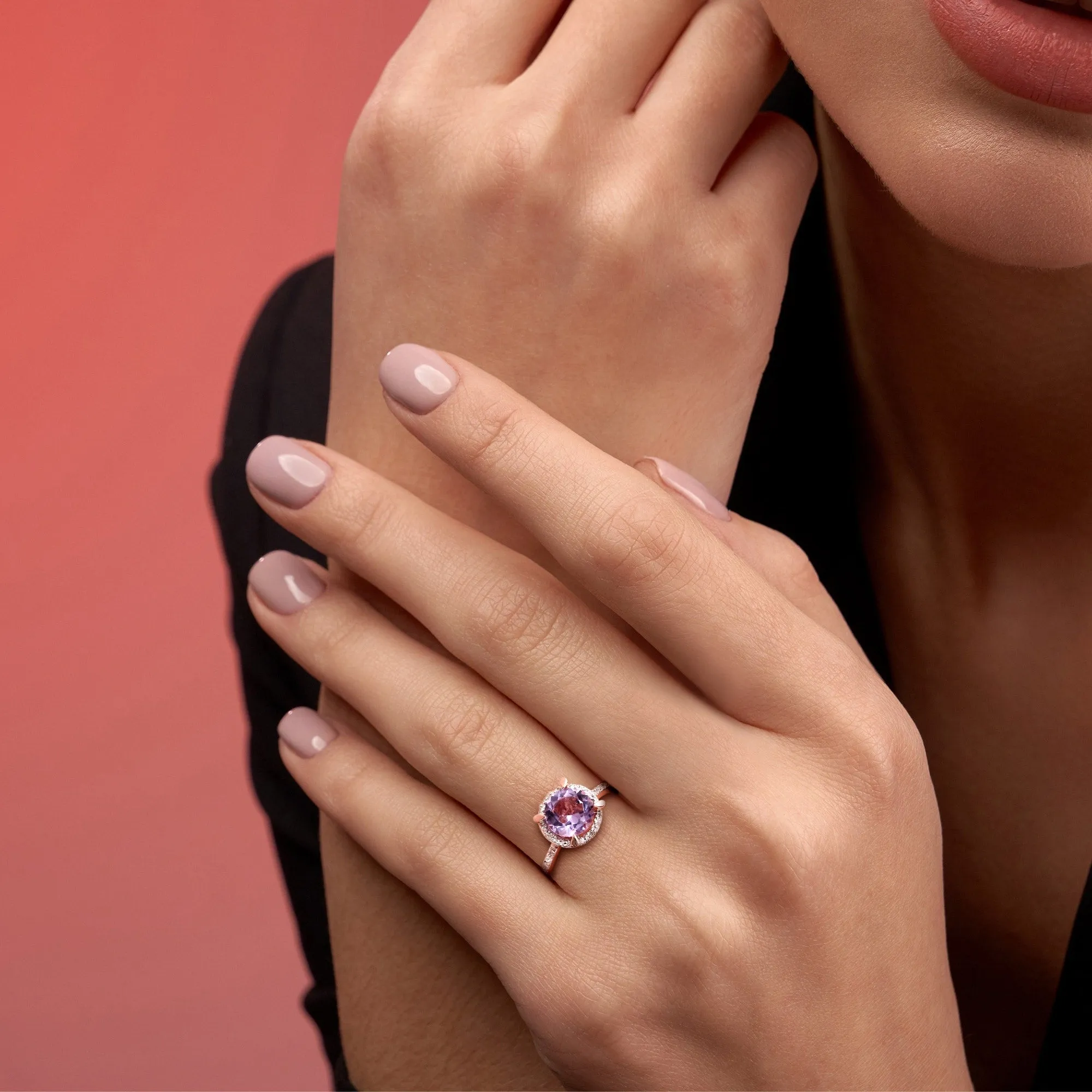 Miadora 1 1/3ct TGW Amethyst Halo Ring with Diamonds in 10k Rose Gold sold by Zulily product image thumbnail 5