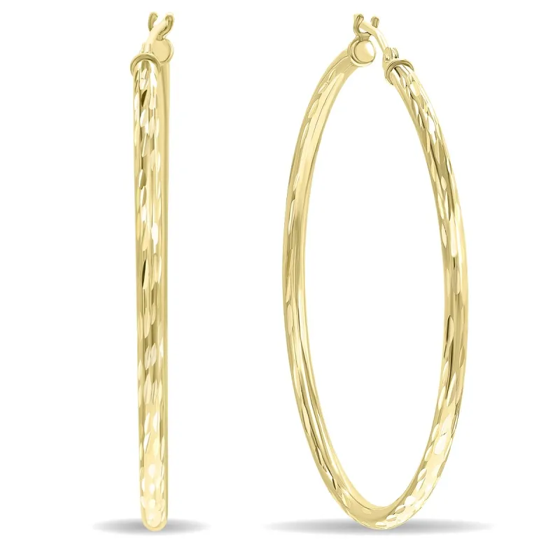 10K Yellow Gold Shiny Diamond Cut Engraved Hoop Earrings (40mm) sold by Zulily