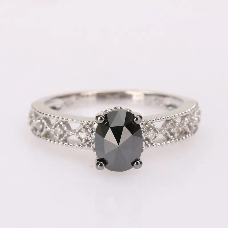 Miadora Sterling Silver with Black Rhodium 1ct TDW Black and White Diamond Vintage Engagement Ring sold by Zulily
