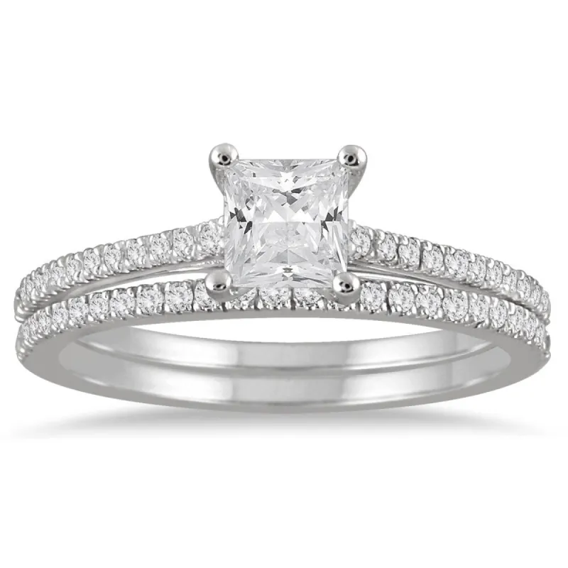1 Carat TW Princess Cut Diamond Bridal Set in 14K White Gold sold by Zulily