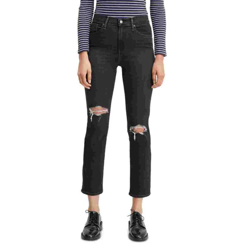 Levi's Women's 724 Straight Leg Cropped Jeans Black Size 26W made by Levi's