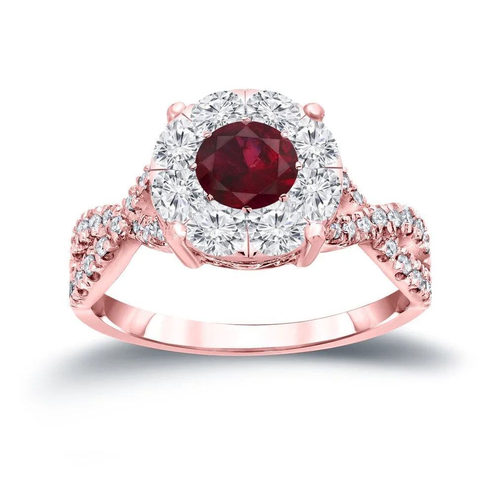 14k Gold 1/3ct Ruby and 3/4ct TDW Cluster Diamond Engagement Ring by Auriya sold by Zulily product image thumbnail 3