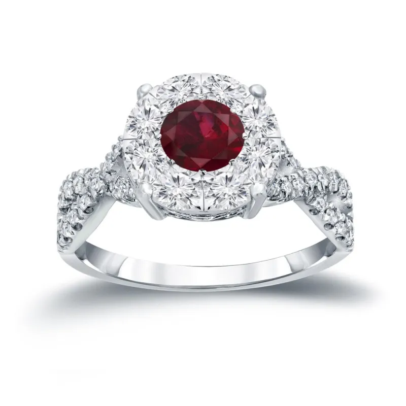 14k Gold 1/3ct Ruby and 3/4ct TDW Cluster Diamond Engagement Ring by Auriya made by Zulily