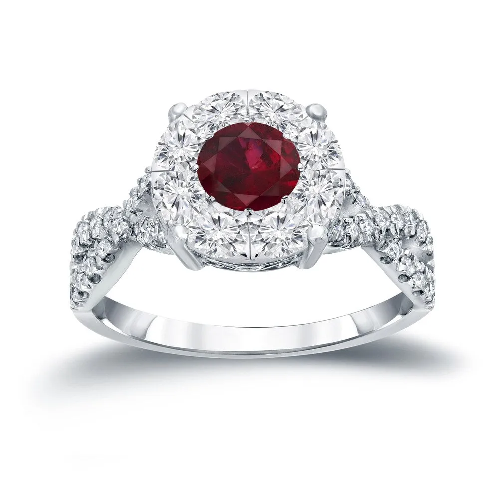 14k Gold 1/3ct Ruby and 3/4ct TDW Cluster Diamond Engagement Ring by Auriya sold by Zulily