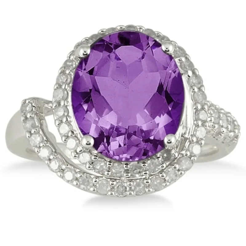 4 3/4 Carat Oval Amethyst and Diamond Ring in 10K White Gold sold by Zulily