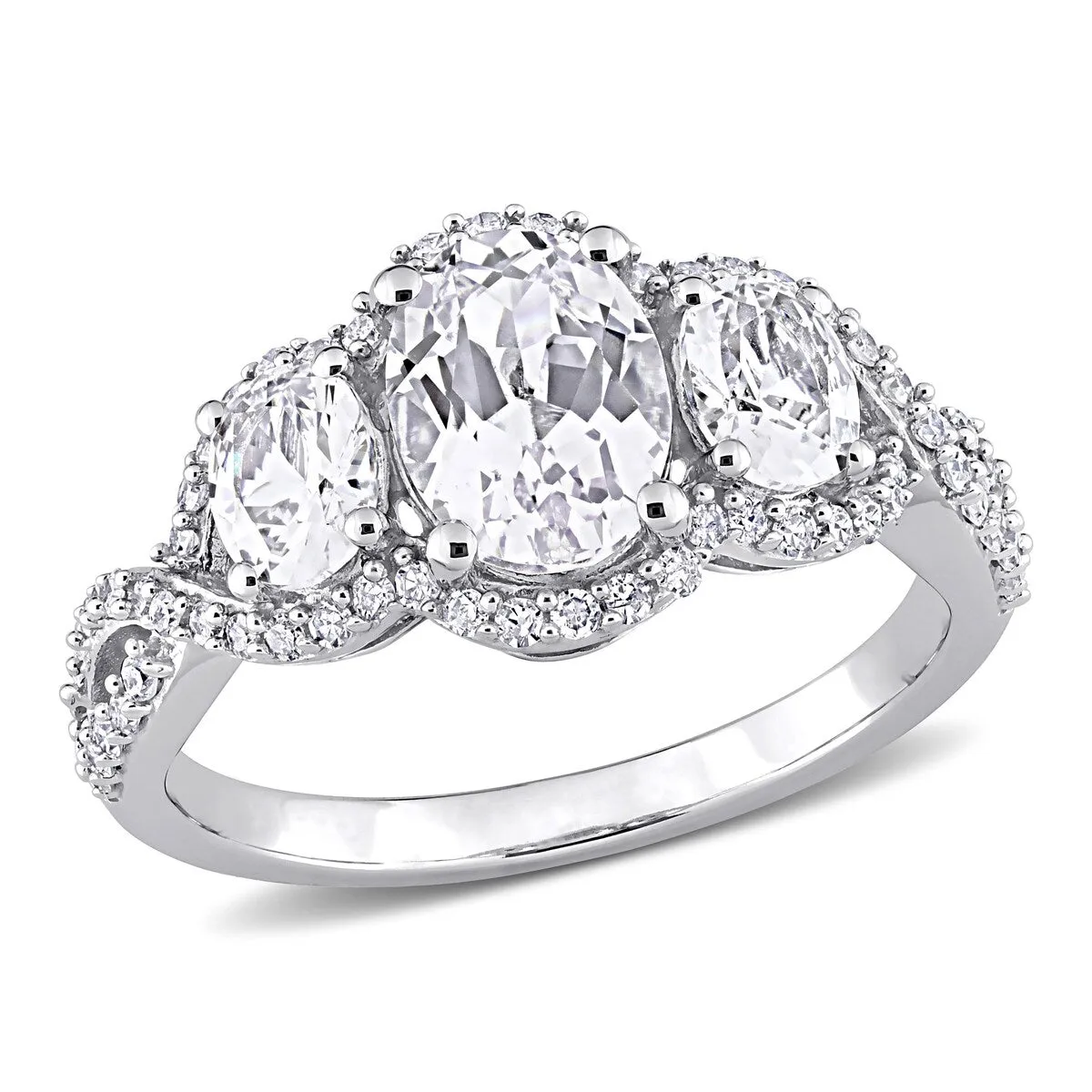 Miadora 10k White Gold Oval Created White Sapphire & 1/3ct TDW Diamond 3-Stone Halo Engagement Ring sold by Zulily product image thumbnail 2