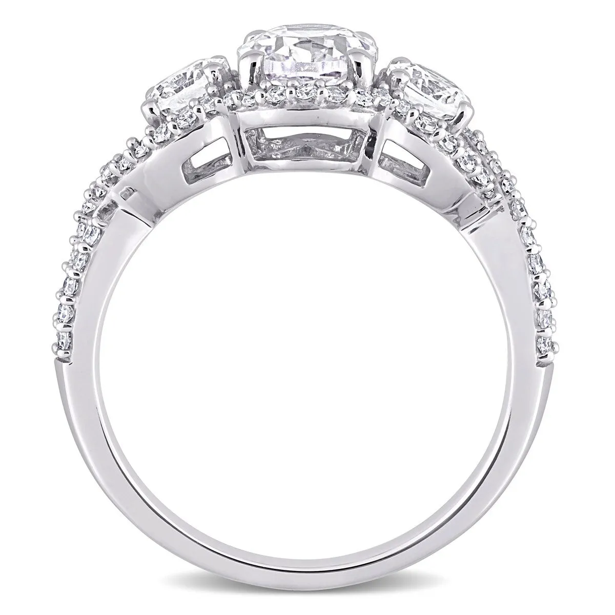 Miadora 10k White Gold Oval Created White Sapphire & 1/3ct TDW Diamond 3-Stone Halo Engagement Ring sold by Zulily product image thumbnail 5