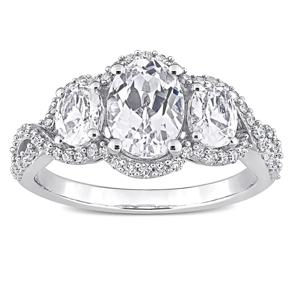 Miadora 10k White Gold Oval Created White Sapphire & 1/3ct TDW Diamond 3-Stone Halo Engagement Ring sold by Zulily product image thumbnail 3