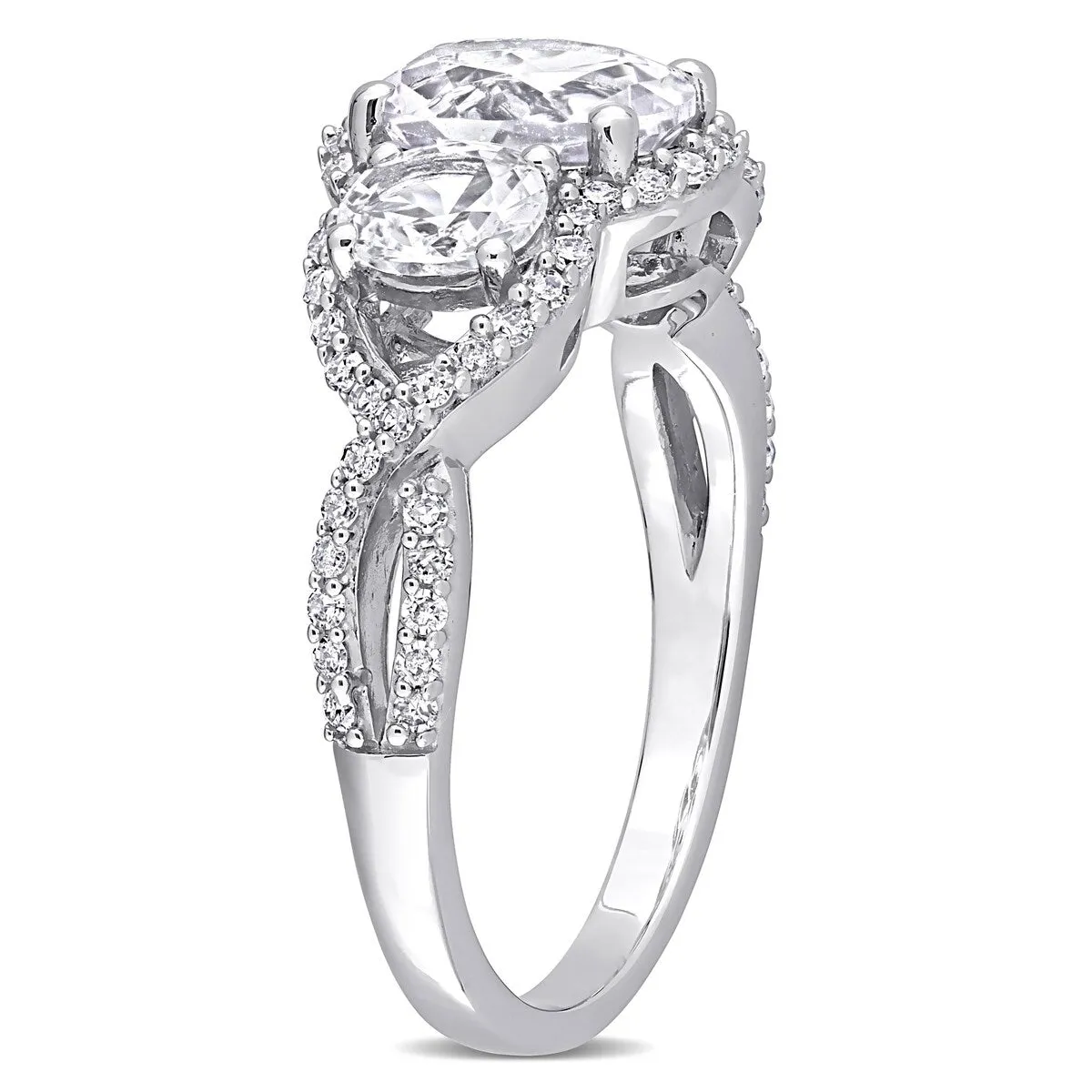 Miadora 10k White Gold Oval Created White Sapphire & 1/3ct TDW Diamond 3-Stone Halo Engagement Ring sold by Zulily product image thumbnail 4