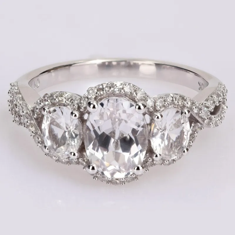 Miadora 10k White Gold Oval Created White Sapphire & 1/3ct TDW Diamond 3-Stone Halo Engagement Ring sold by Zulily