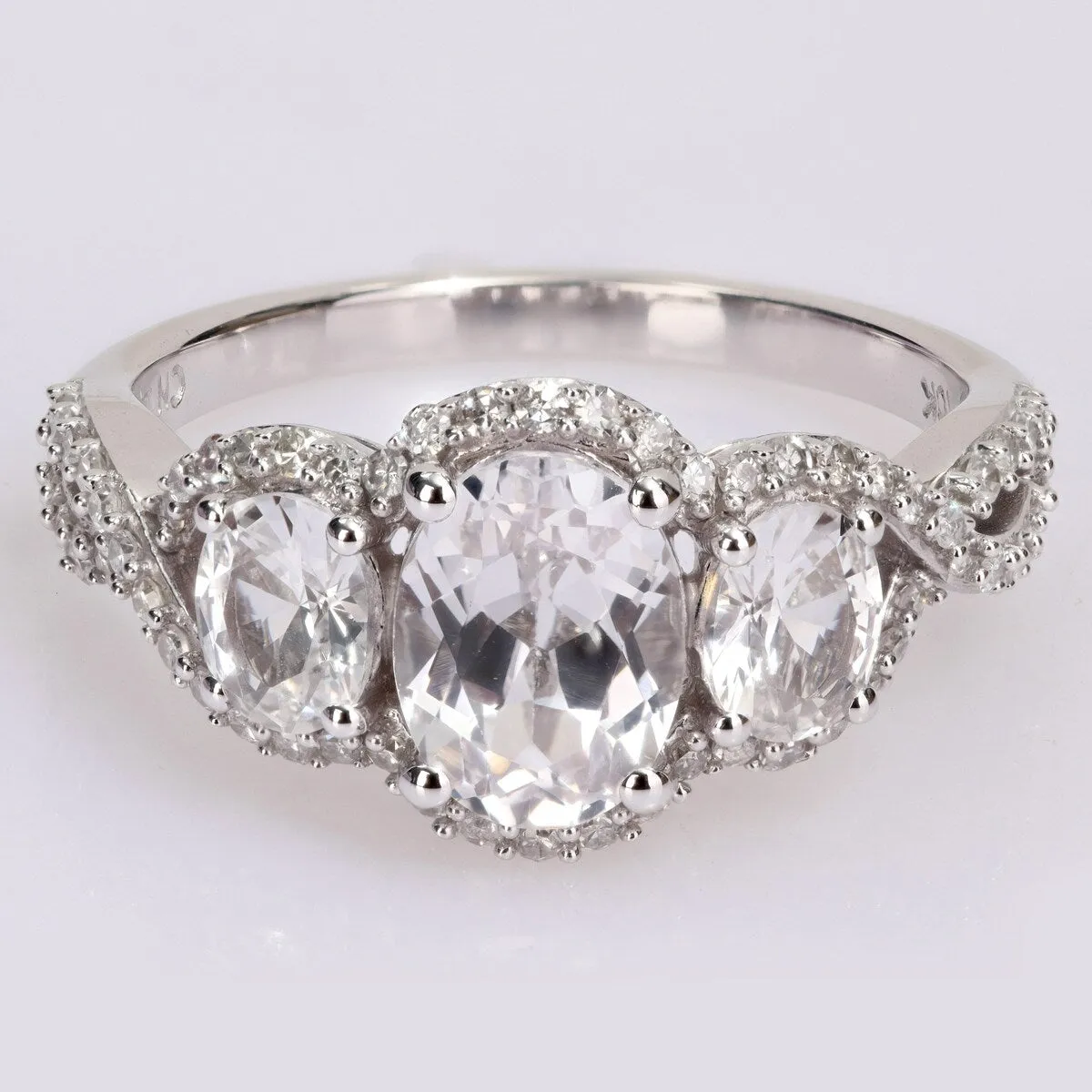 Miadora 10k White Gold Oval Created White Sapphire & 1/3ct TDW Diamond 3-Stone Halo Engagement Ring sold by Zulily