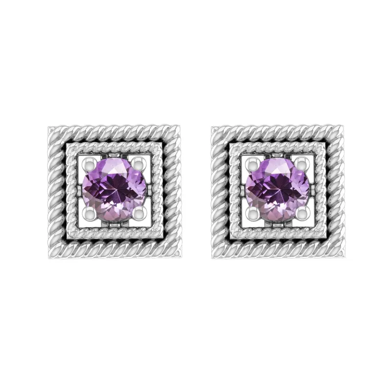Sterling Silver Natural Amethyst Square Shape Stud Earrings sold by Zulily