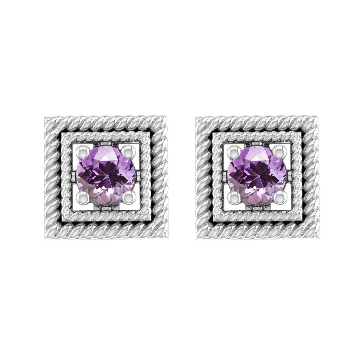 Sterling Silver Natural Amethyst Square Shape Stud Earrings sold by Zulily