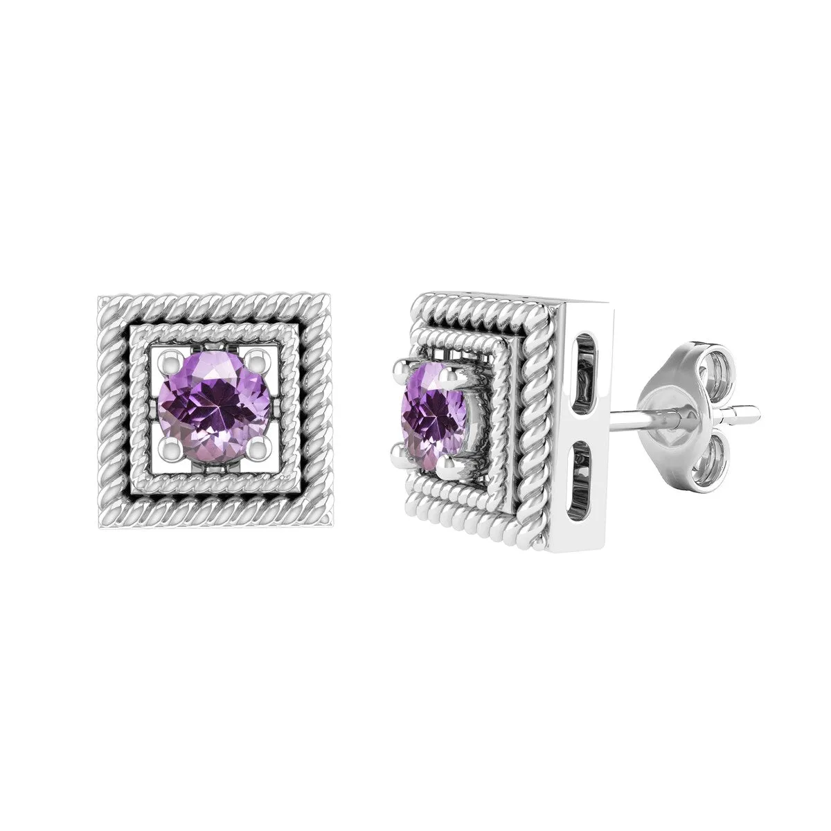 Sterling Silver Natural Amethyst Square Shape Stud Earrings sold by Zulily product image thumbnail 2