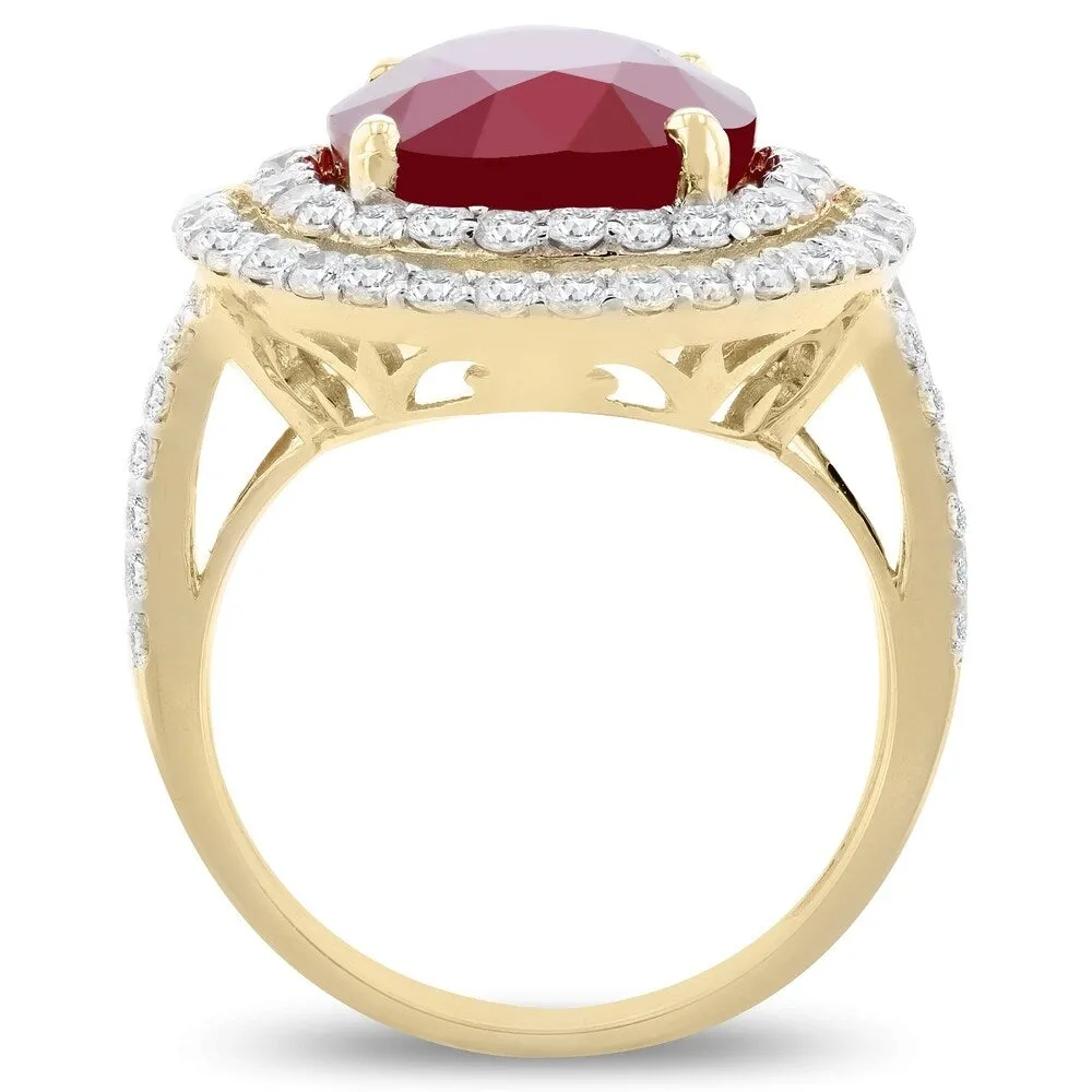 Auriya 14k Yellow Gold 10 1/6ct Oval-Cut Ruby and 1 5/8ct TDW Diamond Halo Engagement Ring sold by Zulily product image thumbnail 3