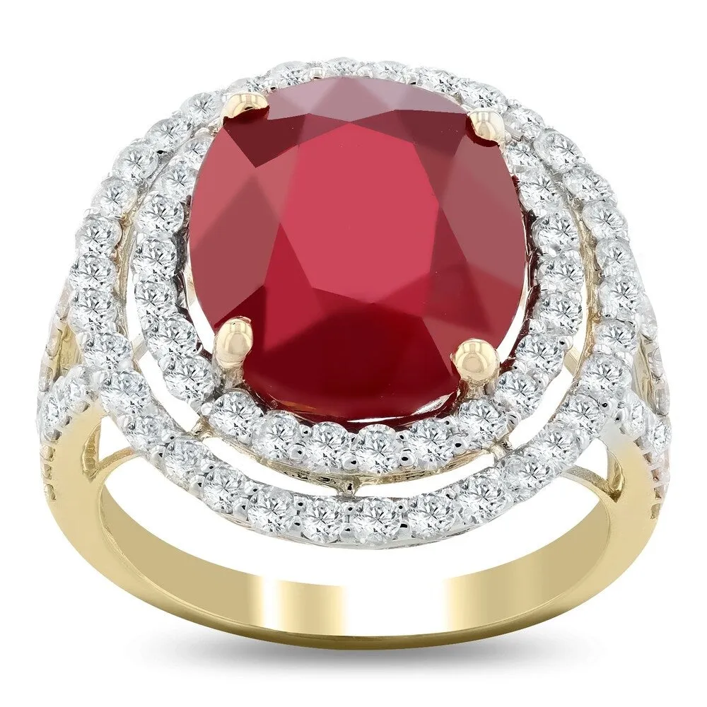 Auriya 14k Yellow Gold 10 1/6ct Oval-Cut Ruby and 1 5/8ct TDW Diamond Halo Engagement Ring sold by Zulily