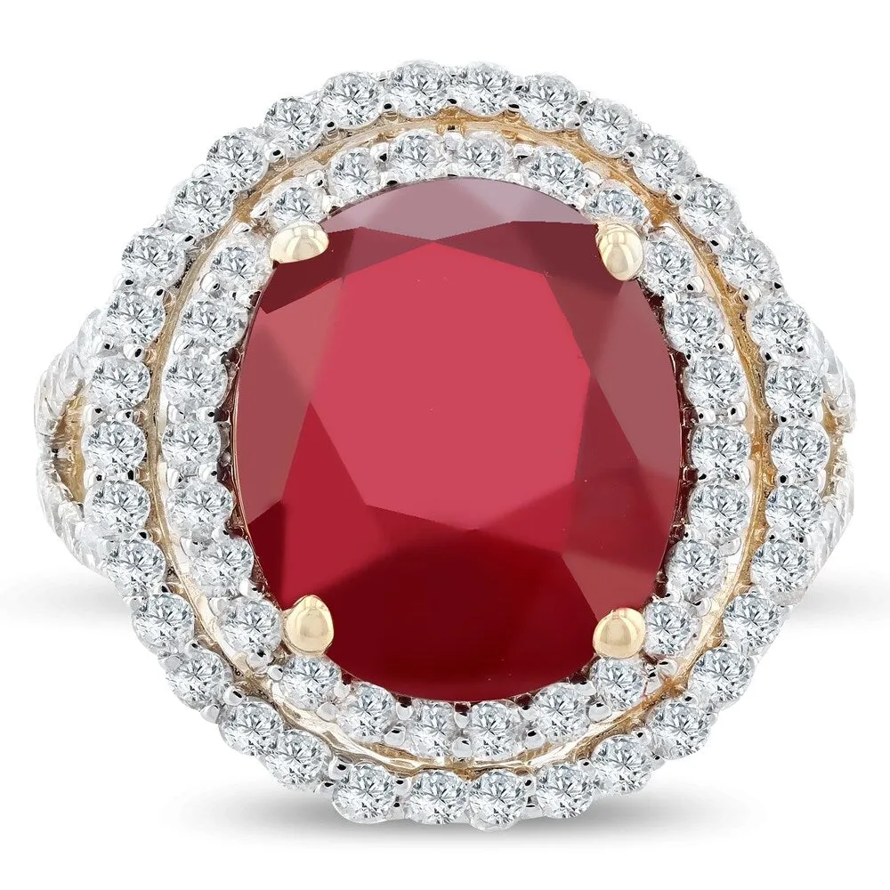 Auriya 14k Yellow Gold 10 1/6ct Oval-Cut Ruby and 1 5/8ct TDW Diamond Halo Engagement Ring sold by Zulily product image thumbnail 5