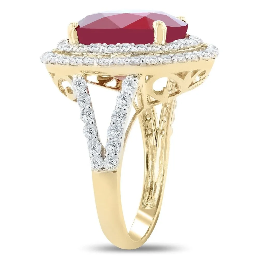 Auriya 14k Yellow Gold 10 1/6ct Oval-Cut Ruby and 1 5/8ct TDW Diamond Halo Engagement Ring sold by Zulily product image thumbnail 4